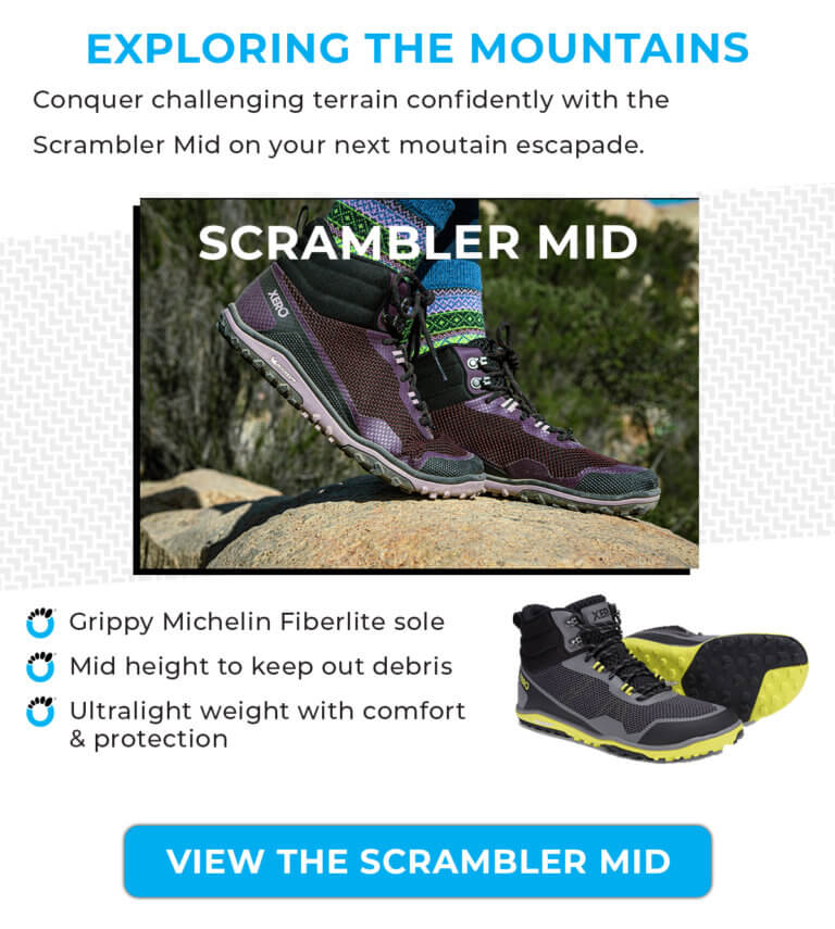 Heading for the mountains Scrambler Mid Conquer challenging terrain confidently with the Scrambler Mid on your next mountain escapade. Grippy Michelin Fiber Lite® sole Mid height to keep out debris Ultralight weight with comfort & protection