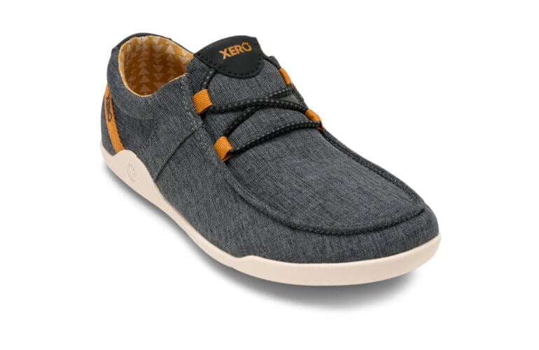 Kona women's asphalt gray beach-style slip-on shoe with white sole, right front view