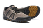 Mesa Trail II men&#039;s gray and black trail running shoes, angle and sole views