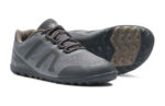 Mesa Trail Waterproof men's dark gray trail running shoes, angle and sole views