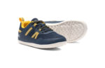 Prio youth navy blue and yellow athletic shoes, angle and sole views