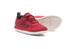 Prio youth red and black athletic shoes, angle and sole views