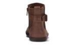 Tari II women’s cappuccino leather ankle boot, with brown sole and buckle strap, back view
